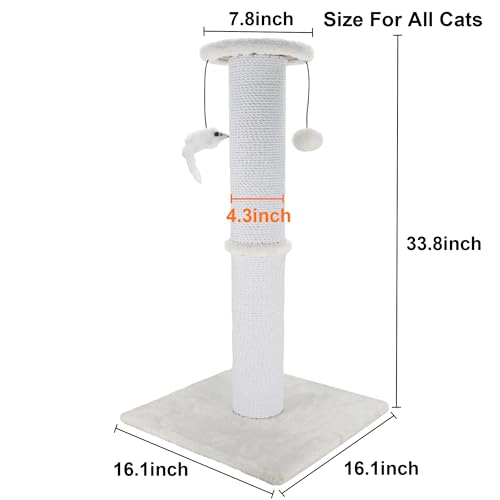 34 Inches Sisal Rope Cat Scratching Post with Hanging Ball S3857