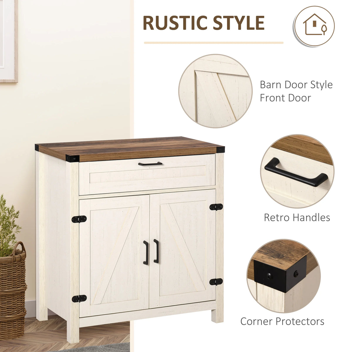 White Wooden Sideboard Buffet Cabinet with Drawer and Adjustable Shelf Y9168