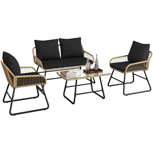 4 Piece Wicker Patio Furniture Set with Cushion and Pillow U762