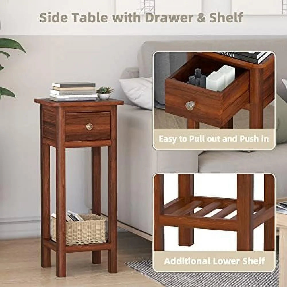 31 Inch Grey Acacia Wood End Table with Drawer K6980