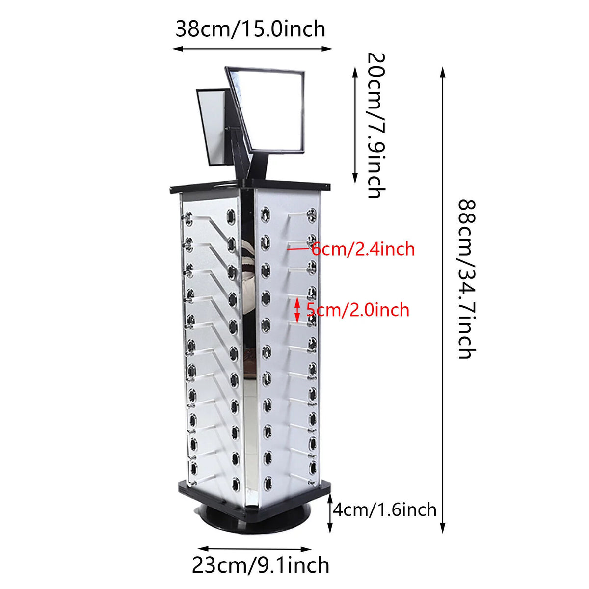 Freestanding 44-Pair Rotating Sunglasses Display Stand with Mirror R490