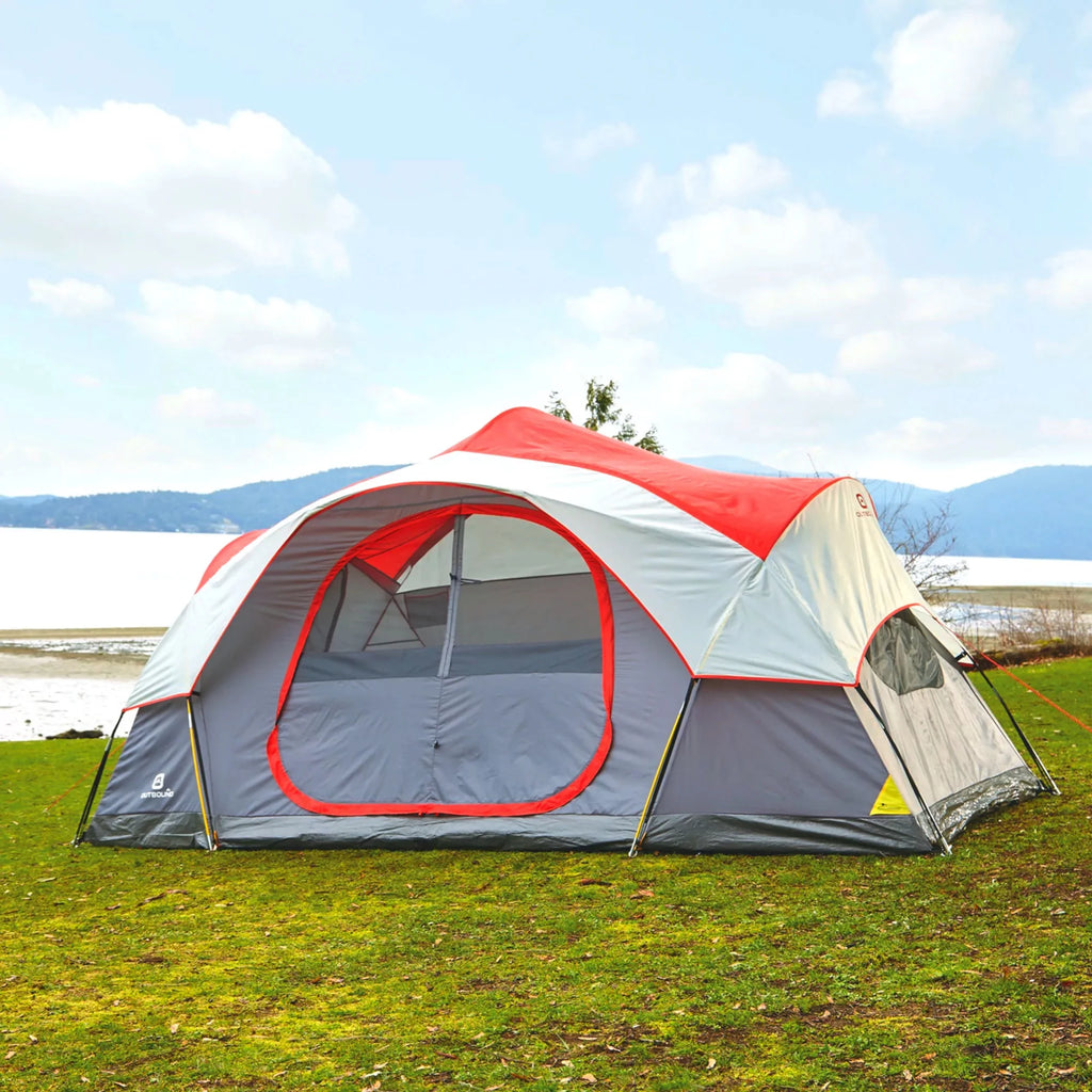 8 Person 3 Season Dome Tent with Room Divider and Rainfly, Red N710126