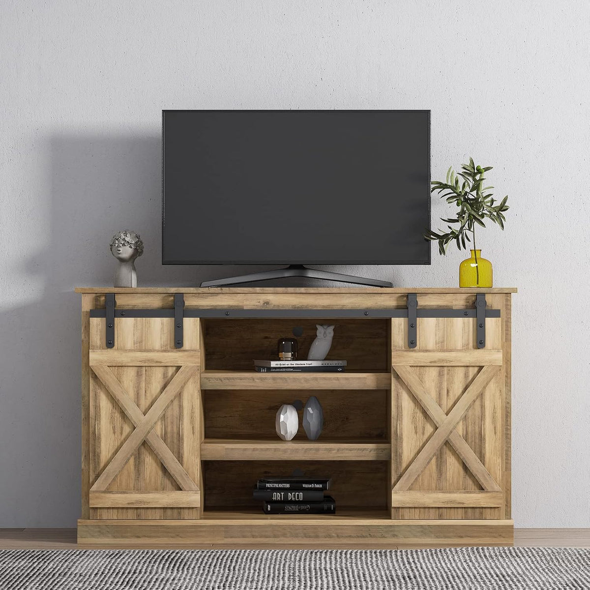 Wood TV Stand with Storage Cabinet for 50 55 65 inch G942970