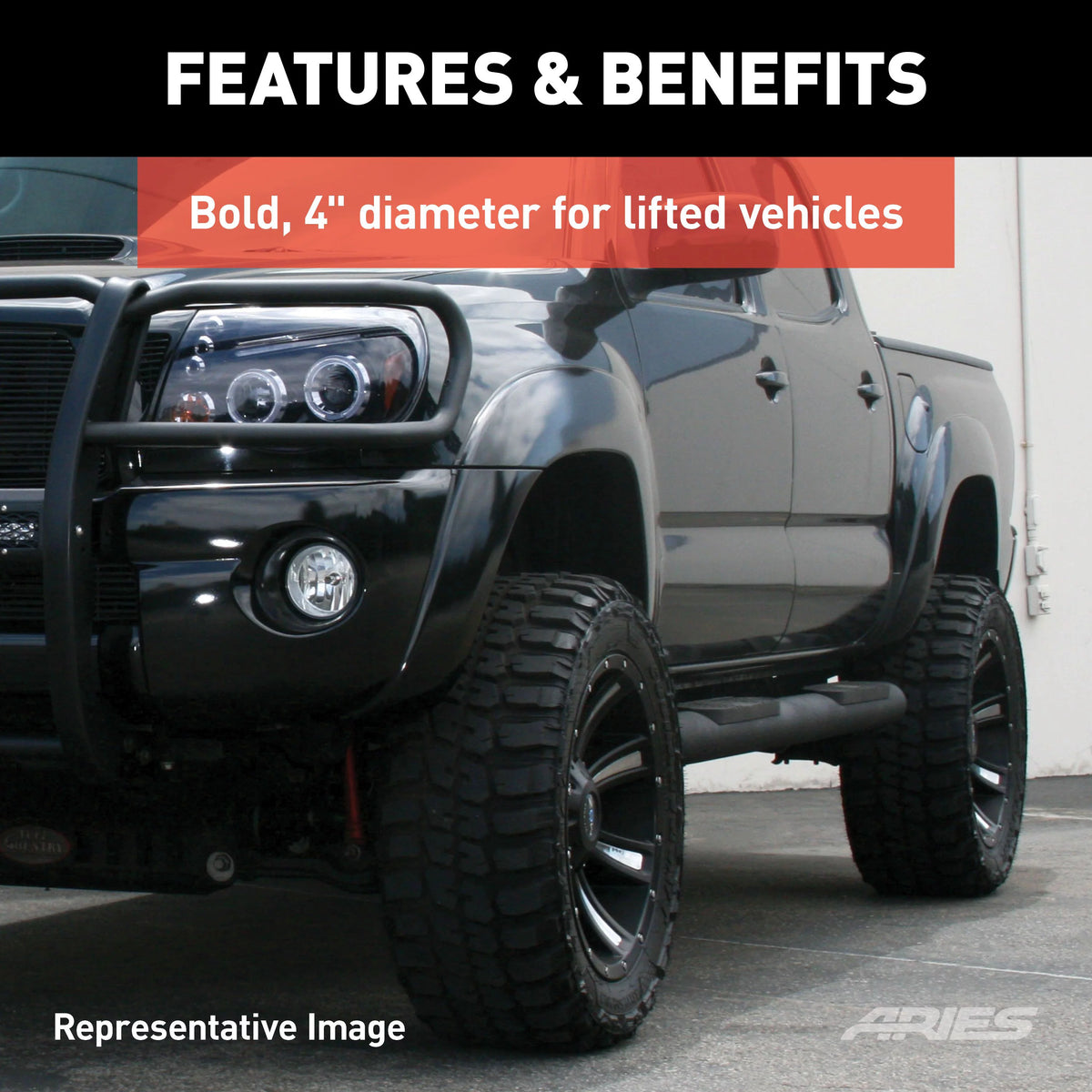Black 4-Inch Round Aluminum Nerf Bars V67166