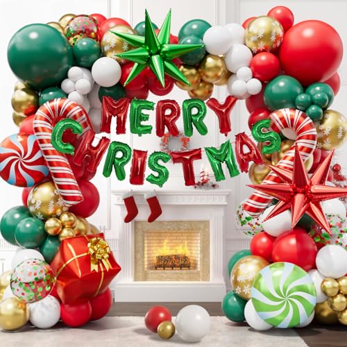 Christmas Balloon Garland Arch Kit with Banner and Red White Green Balloons O167