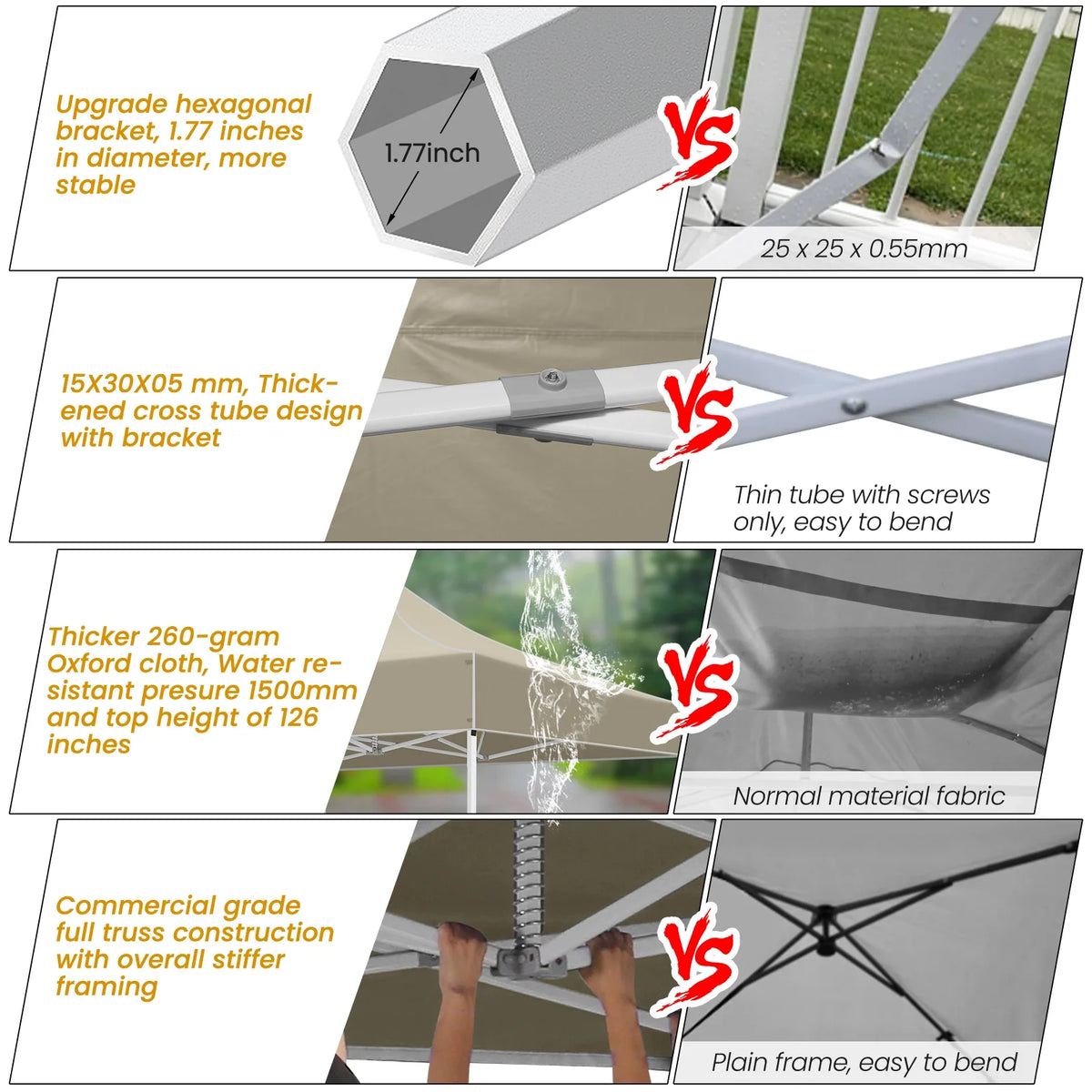 10x20 Pop up Canopy Tent Heavy Duty Waterproof UV 50+ Khaki B527