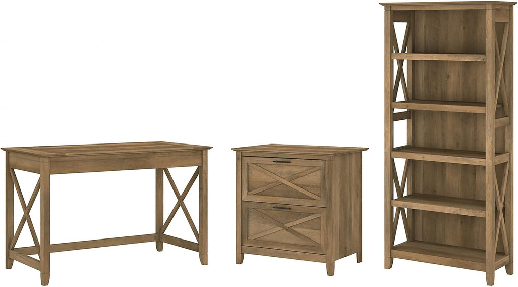 Reclaimed Pine Writing Desk with File Cabinet and Bookcase C5647
