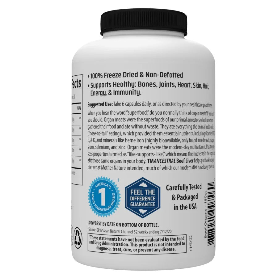 Beef Organ Capsules Supplement, 180 Count U9673