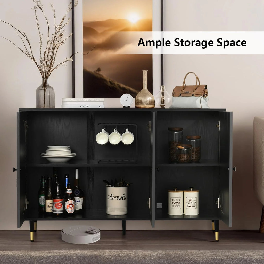 Black Rattan Sideboard Cabinet L695