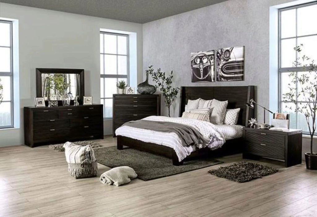 Dark Walnut Solid Wood Eastern King Size 4pc Bedroom Set X6723