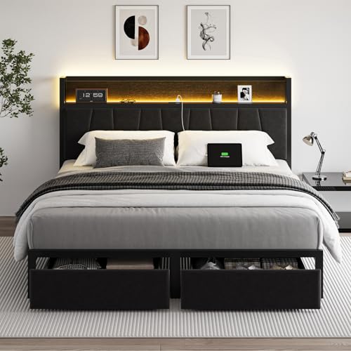 Twin Size Storage Platform Bed Frame with Headboard B83199