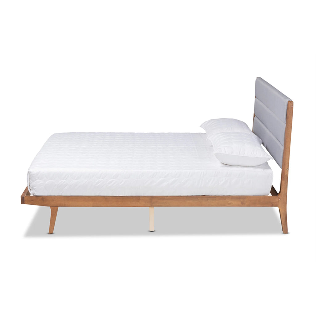 Gray and Walnut Brown Wood King Size Platform Bed N1510