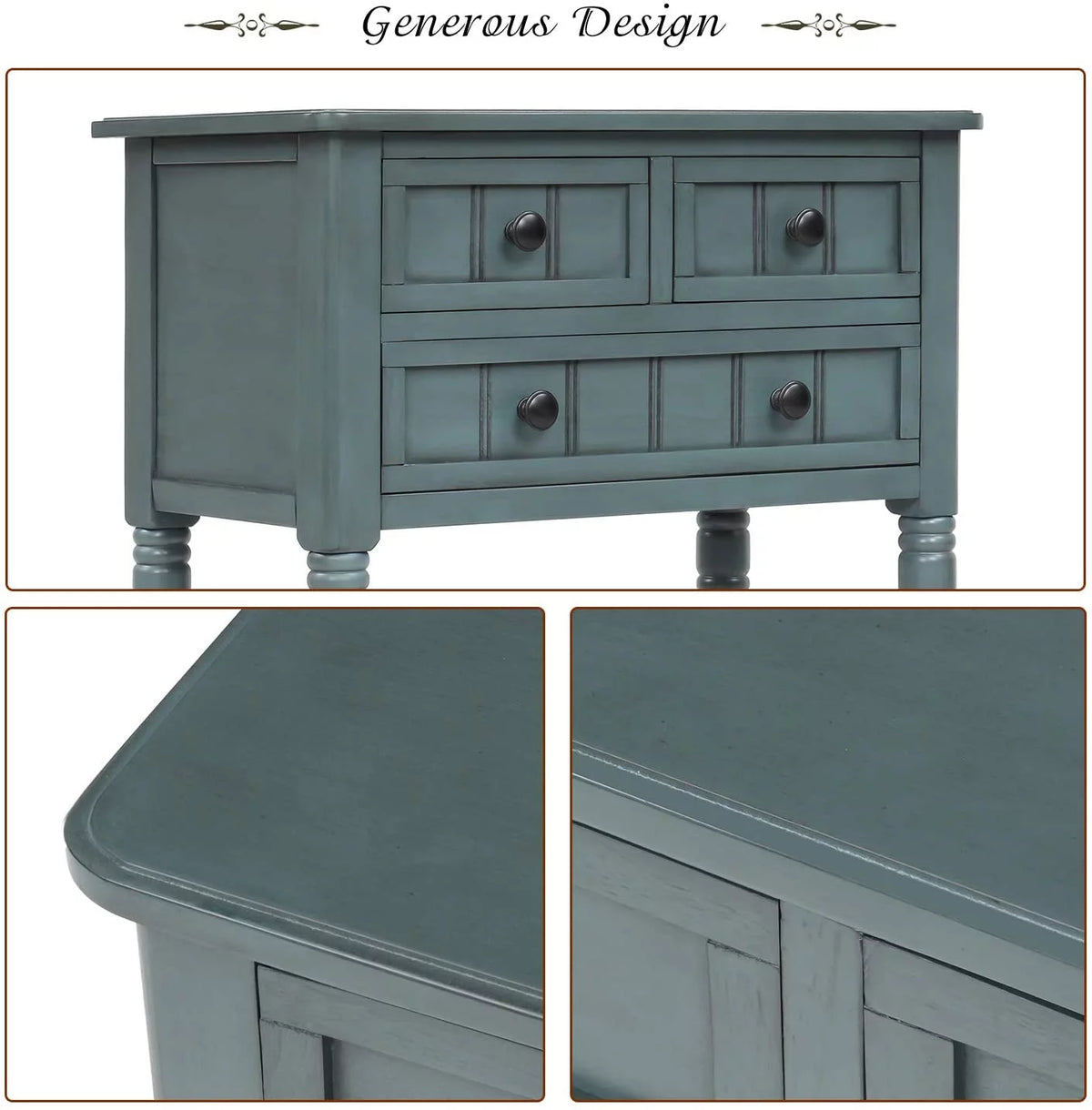 Narrow Console Table with Three Storage Drawers and Bottom Shelf P213