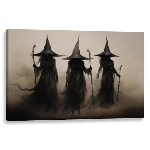 Halloween Wall Art Print Three Witches In The Forest Canvas 24x36inch Unframed W3035