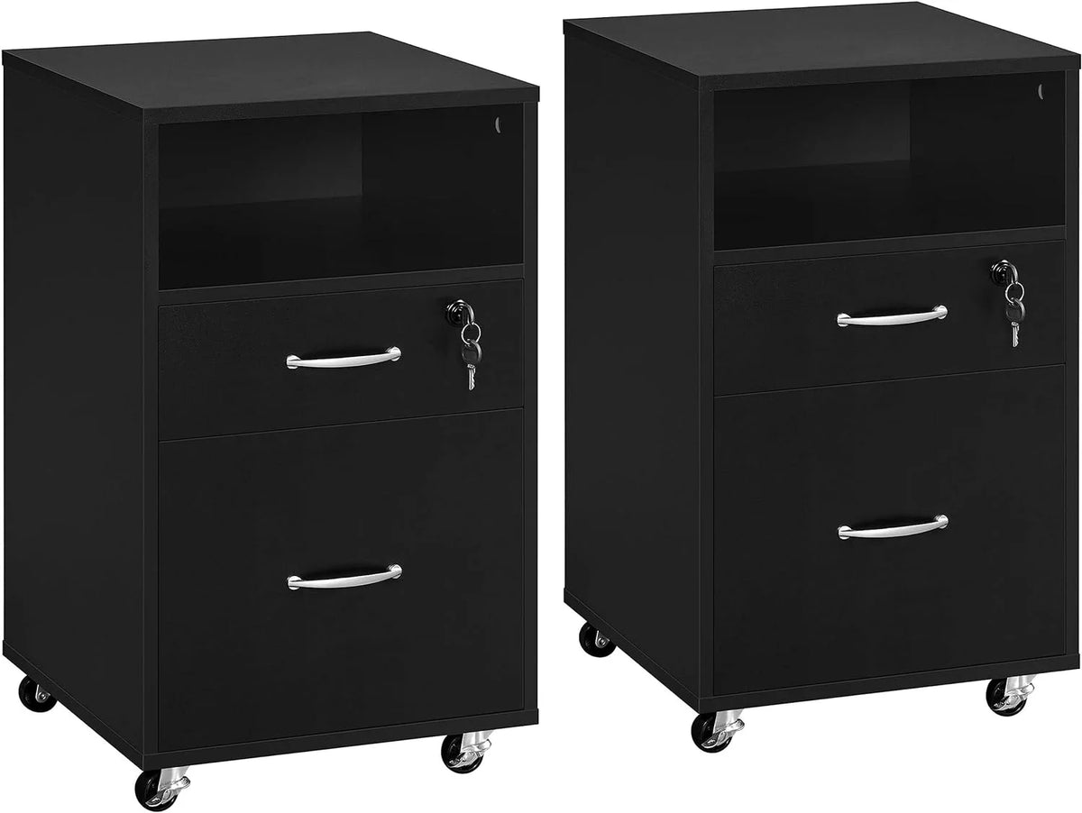 2pcs Mobile File Cabinet Letter Size Filing Cabinet with Printer Stand Black Rustic Brown R870056