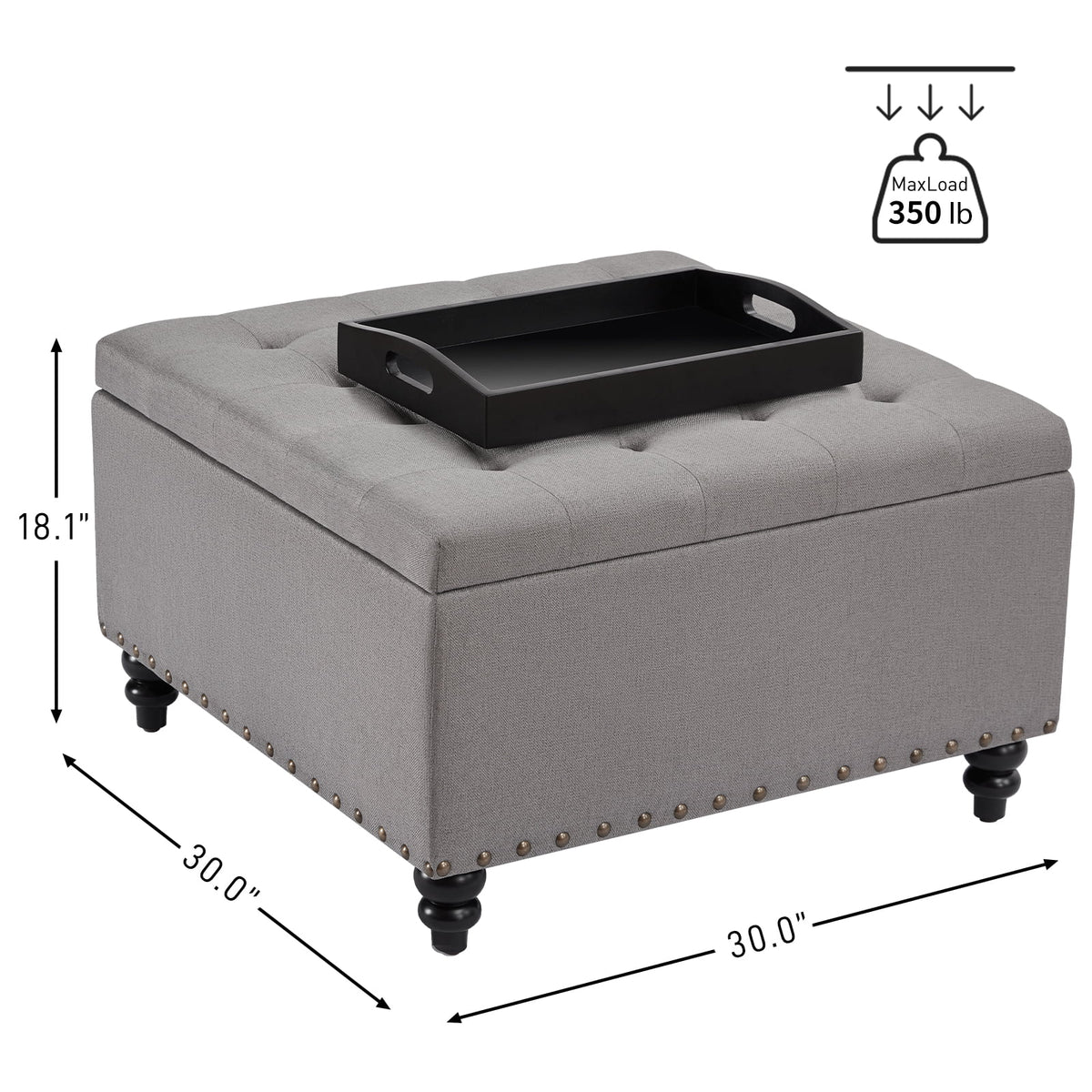30" Square Lift Top Storage Ottoman Bench K6571