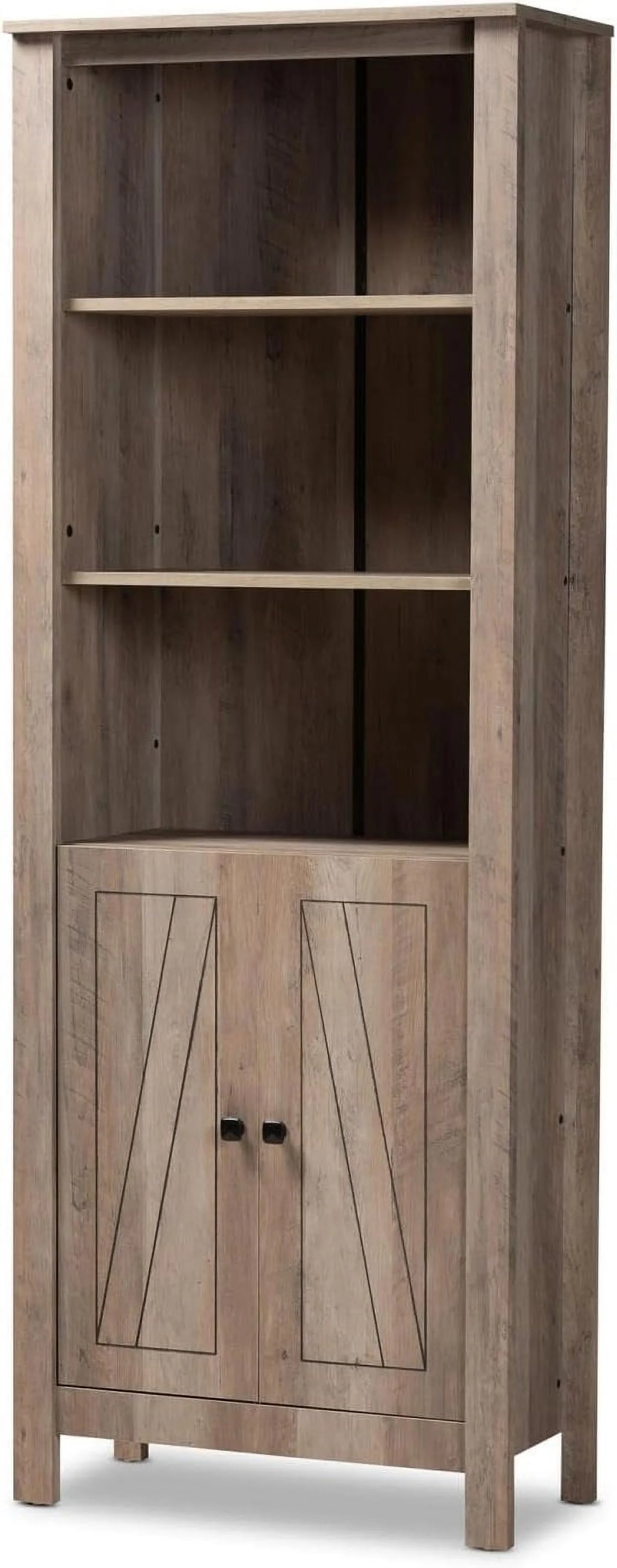 Natural Oak Finished Wood 2-Door Bookcase Q442