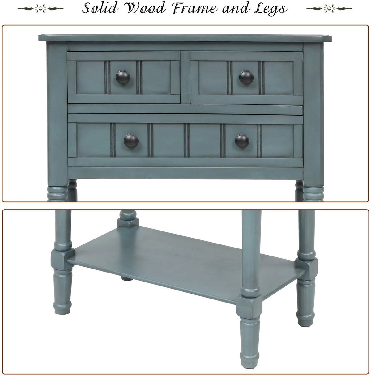 Narrow Console Table with Three Storage Drawers and Bottom Shelf P213