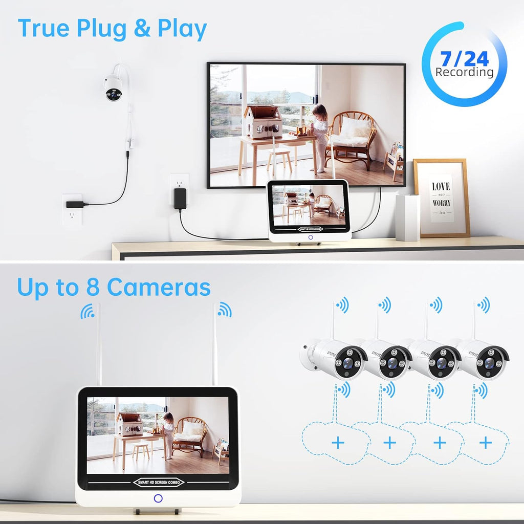 3MP Wireless Security Camera System with 12” Monitor C600
