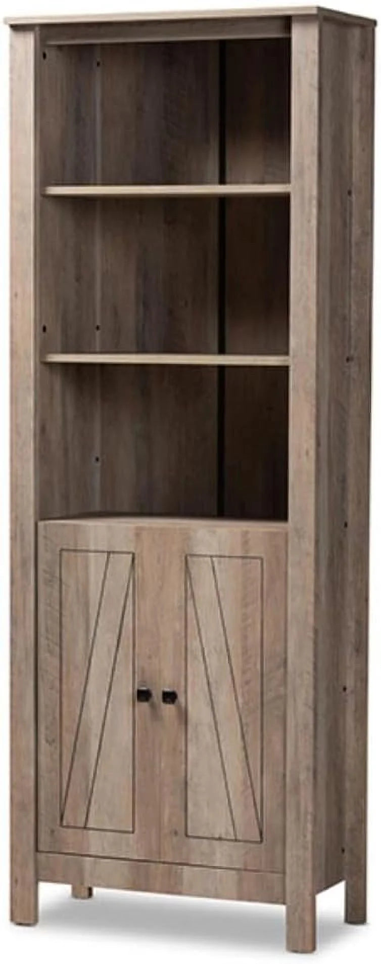 Natural Oak Finished Wood 2-Door Bookcase Q442