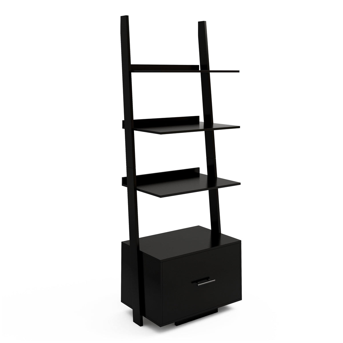 Dark Walnut Ladder Bookcase with File Drawer J13343