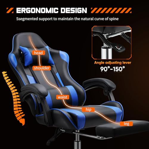 Blue PU Leather Recliner Gaming Chair with Footrest G413