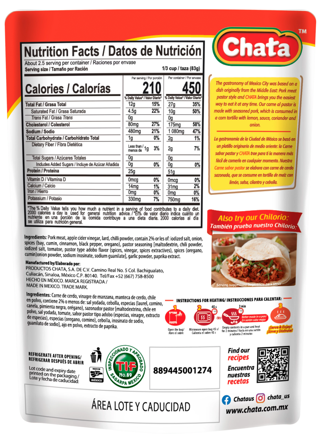 Pork Meat Pastor Style Pouch, 8 oz, Pack of 6 O41527