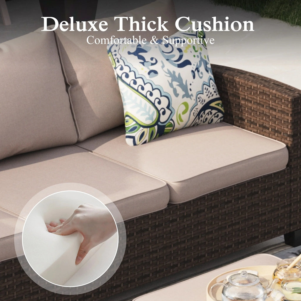 8 Pieces Wicker Patio Conversation Set with Fire Pit Table L23951