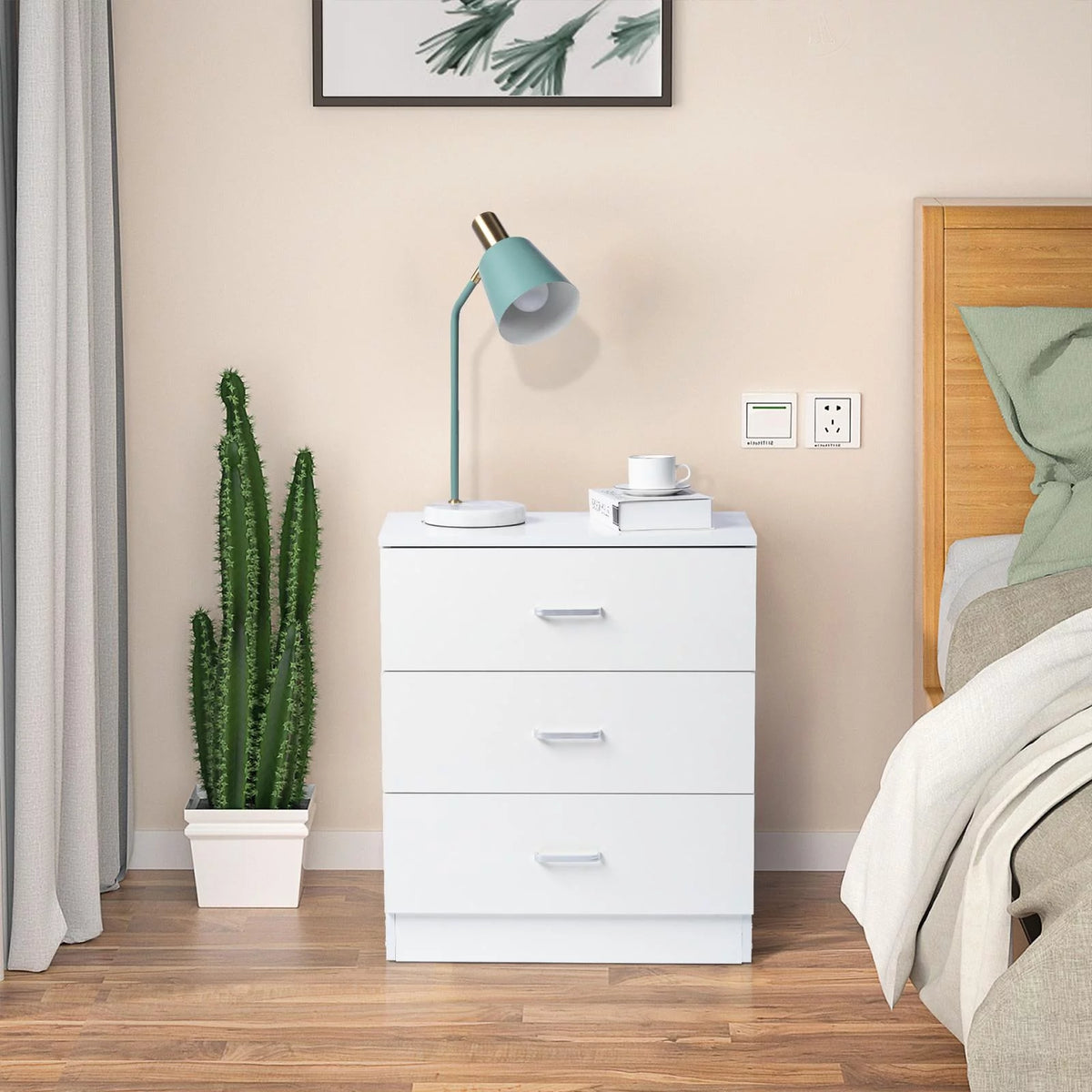 Set of 2 White 3 Drawer Dresser B768
