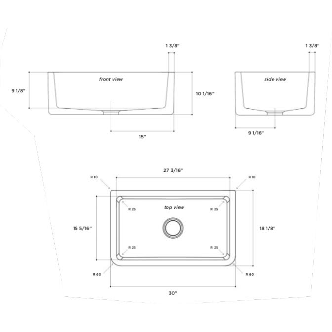 30x22 Reversible Fireclay Farmhouse Sink I260454