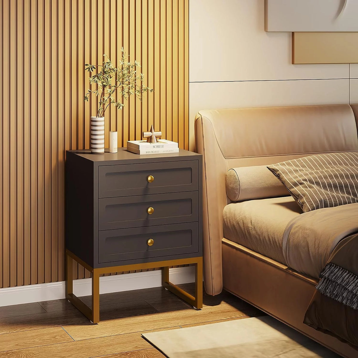 White Set of 2 3 Drawer Nightstand X63744