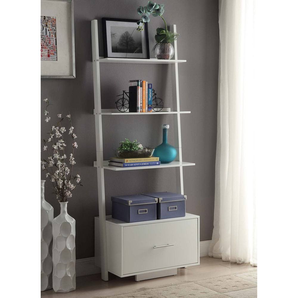 Dark Walnut Ladder Bookcase with File Drawer J13343