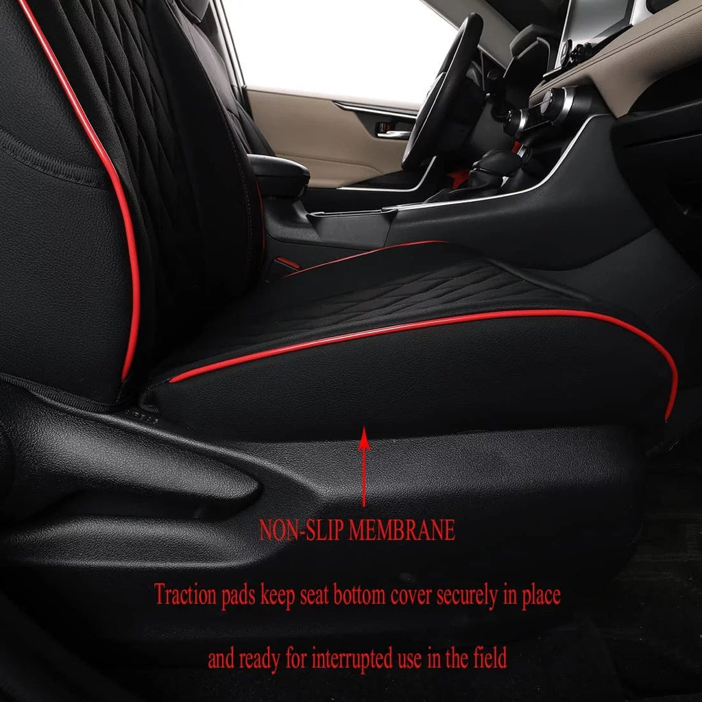 Waterproof Leather Car Seat Covers Full Set Black with Red Piping B50696