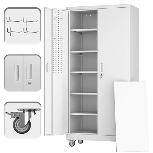 73" Black Metal Storage Cabinet with Wheels and 4 Adjustable Shelves W32116