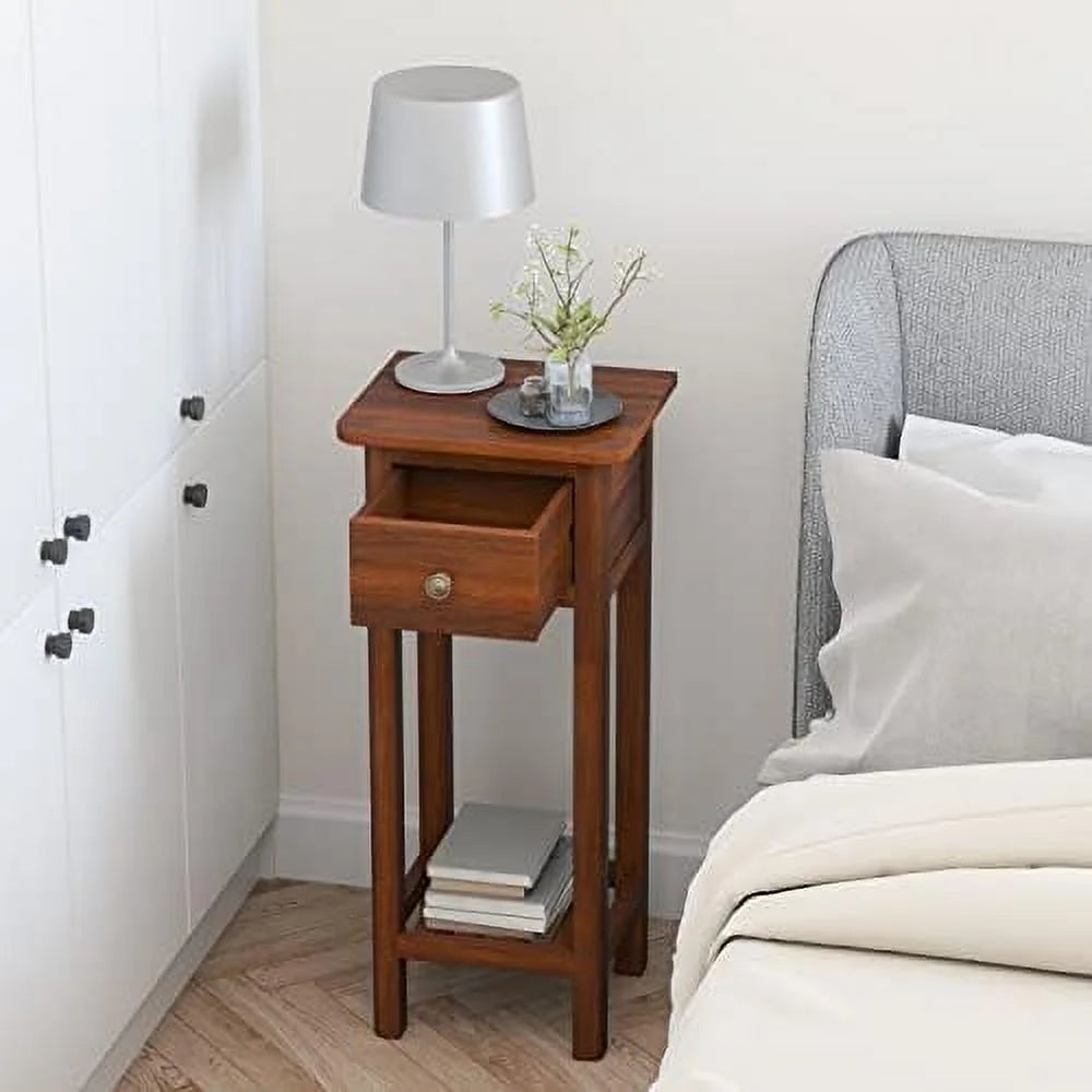 31 Inch Grey Acacia Wood End Table with Drawer K6980