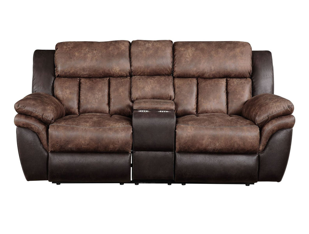 Toffee Espresso Polished Microfiber Loveseat with Console U8220