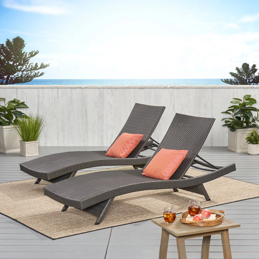 Grey Wicker Adjustable Chaise Lounge Set of 2 Y904