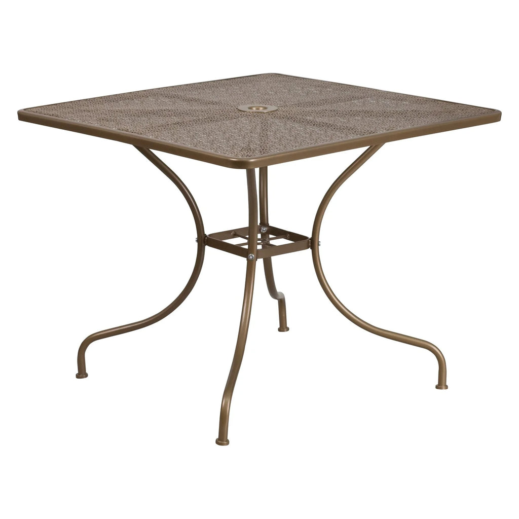 Square Black Steel Patio Table with Umbrella Hole E444027