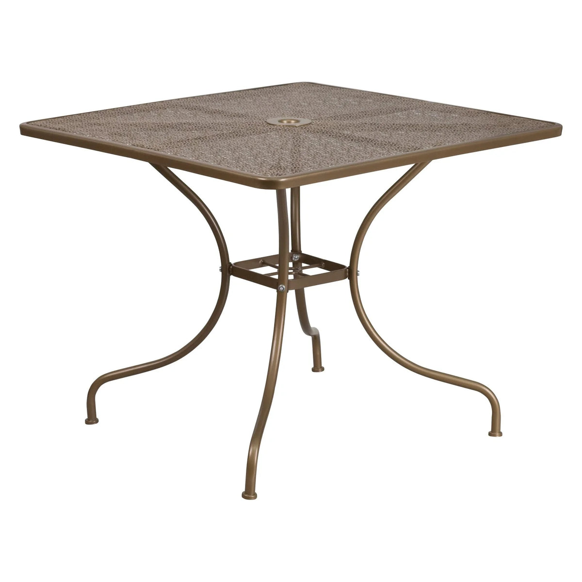 Square Black Steel Patio Table with Umbrella Hole E444027