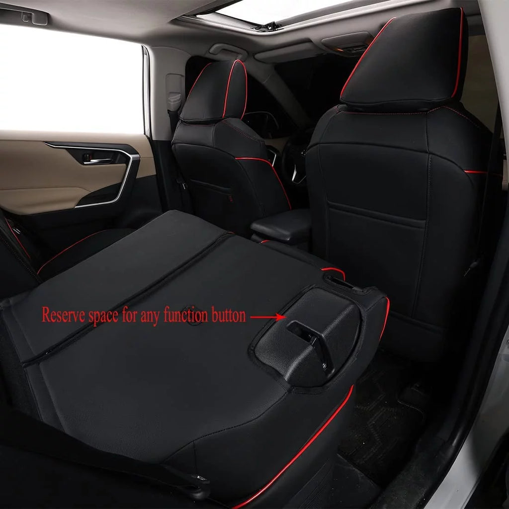 Waterproof Leather Car Seat Covers Full Set Black with Red Piping B50696