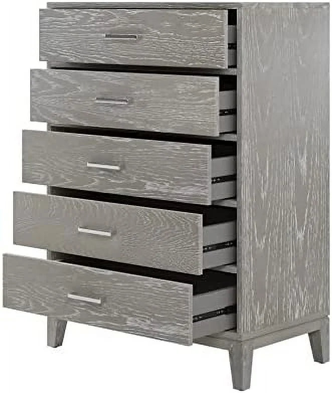 Grey 5-Drawer Dresser Chest of Drawers with Metal Handles N192