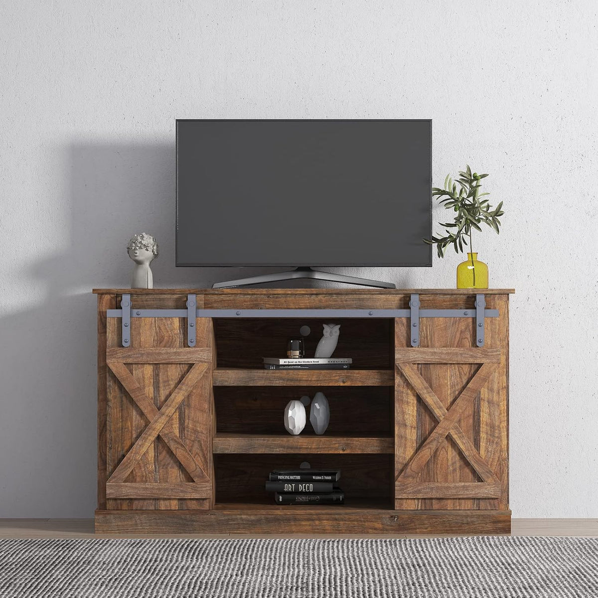Wood TV Stand with Storage Cabinet for 50 55 65 inch G942970
