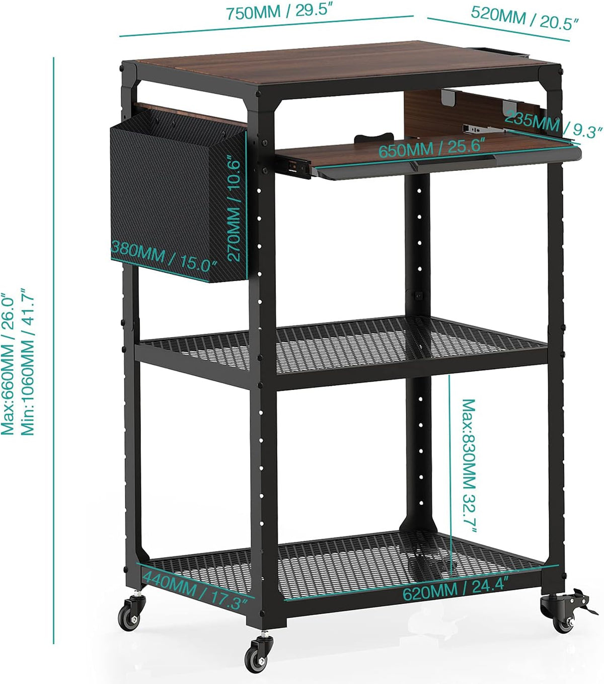 AV Presentation Cart Stand with Keyboard Tray W174