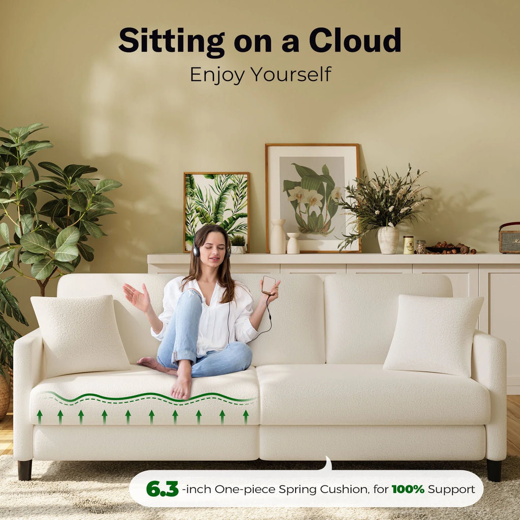 Off-White Velvet 3 Seater Sofa with 2 Pillows L868753