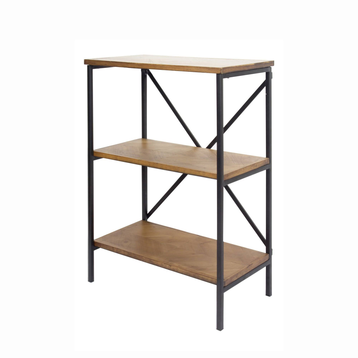 Brown Metal Wood Bookcase with 3 Shelves U6870