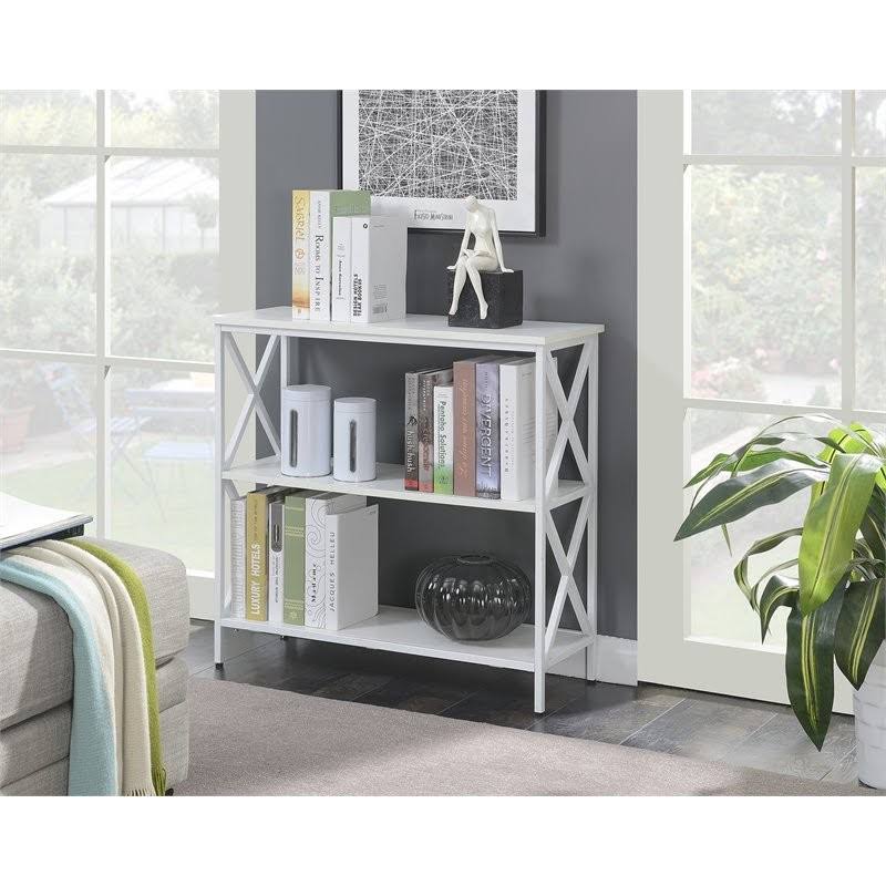 3 Tier White Wood Bookcase Q747