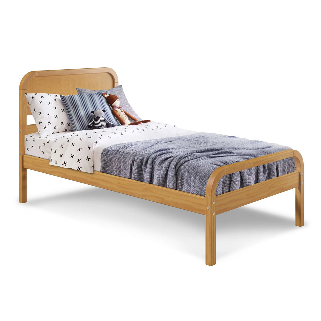 Rattan Kids Twin Bed Frame with Headboard Solid Pine Wood Natural X5210