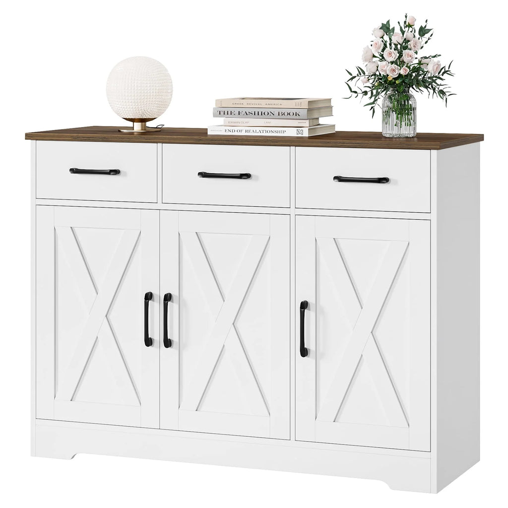 White 3 Drawer Kitchen Buffet Sideboard Cabinet with Adjustable Shelf J781