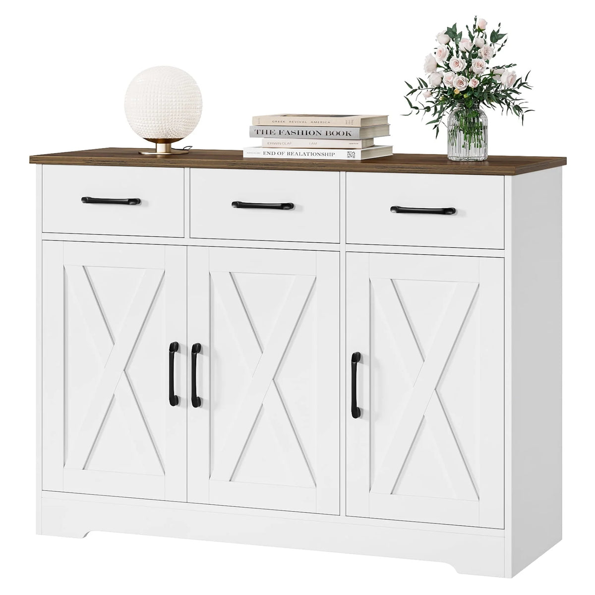 White 3 Drawer Kitchen Buffet Sideboard Cabinet with Adjustable Shelf J781