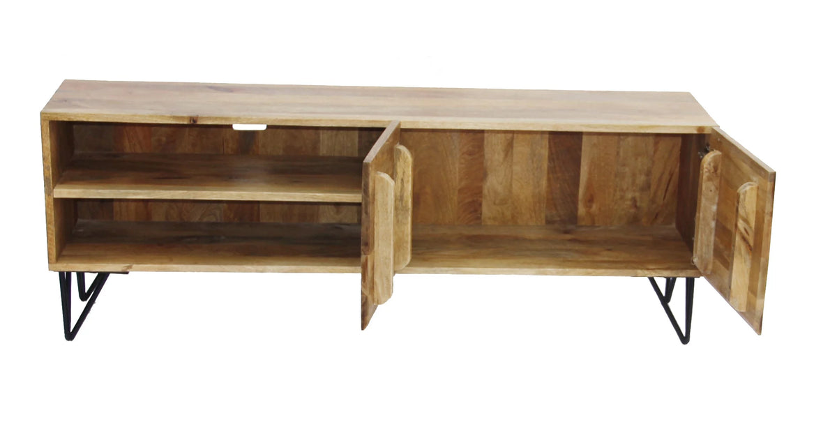 Mango Wood and Metal TV Stand With Storage Cabinet K2097